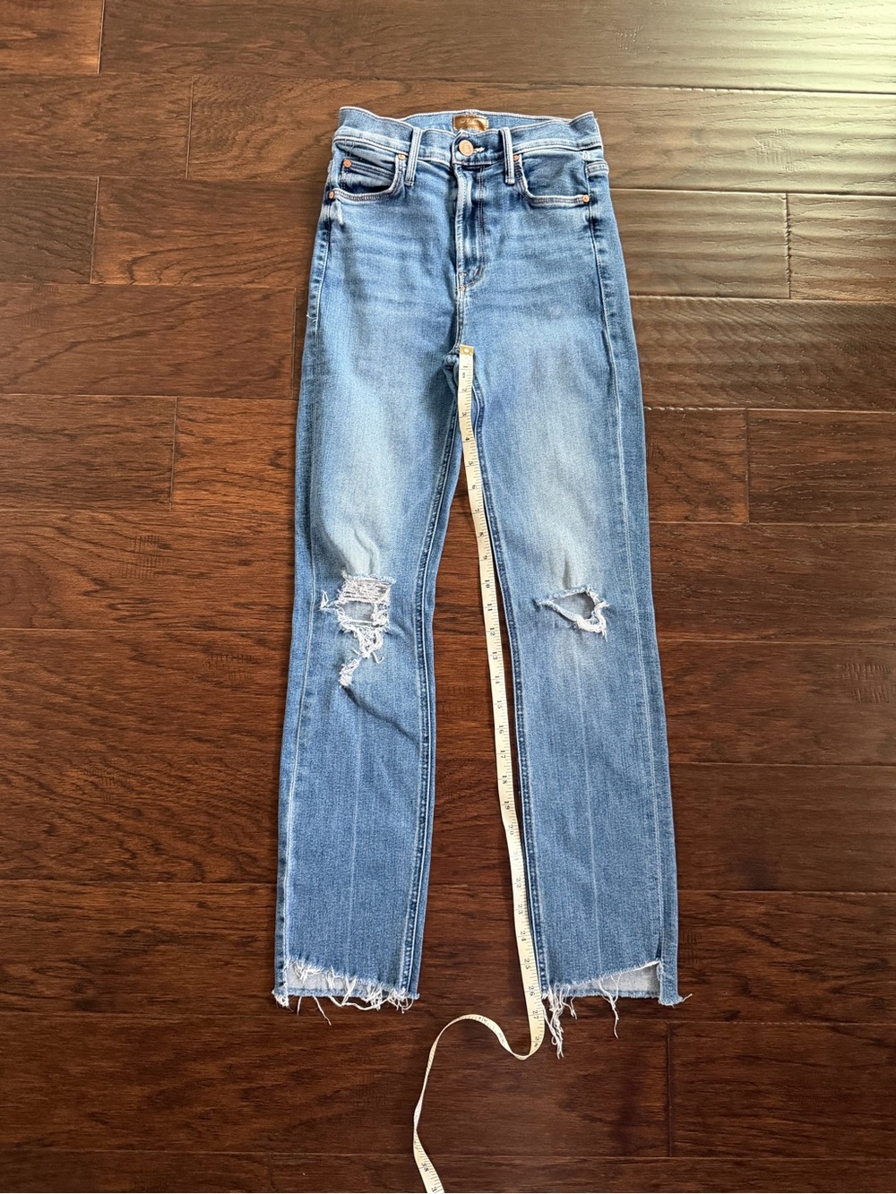 MOTHER Light Blue High-Rise Distressed Straight Jeans
